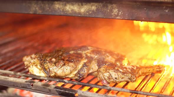 Barbecue on the Grill, Meat Slices Roasting on Bbq Grid Plate