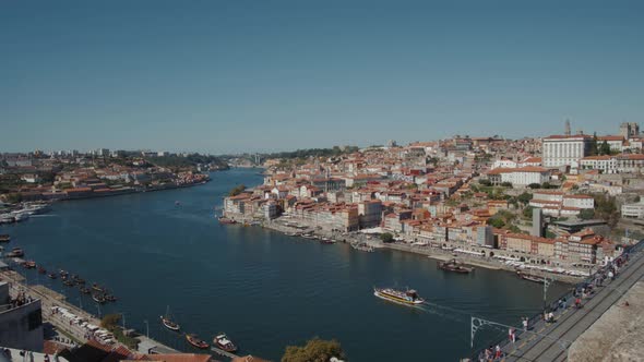 Panoramic View of Old Porto Oporto City and Ribeira Over Douro River From Vila Nova De Gaia Portugal