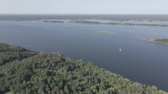 Dnipro River. Aerial View. Landmark of Ukraine, Flat, Gray