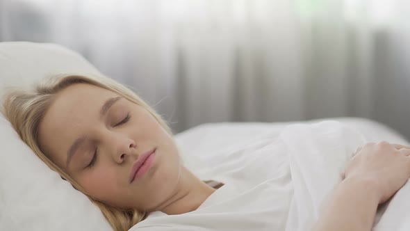 Smiling Teenage Girl Waking Up, Beginning of Summer Holidays, Happy Morning