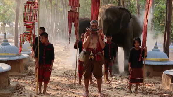 Mahout at elephant village performed the ritual together in morning.