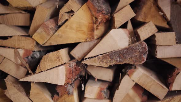 Stacked Oak Firewood in the Woodshed