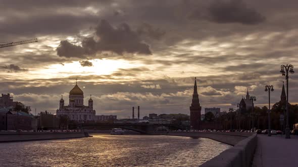 Evening View of Moscow Kremlin and Cathedral of Christ The Savior