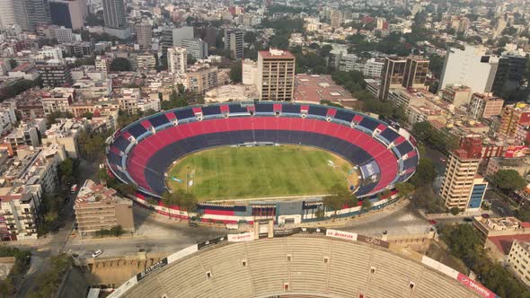 Aerial view of empty soccer match during covid 19 pandemic in mexico