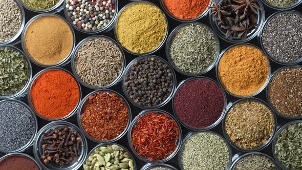 Assortment of aromatic spices, seeds and dry herbs for cooking food