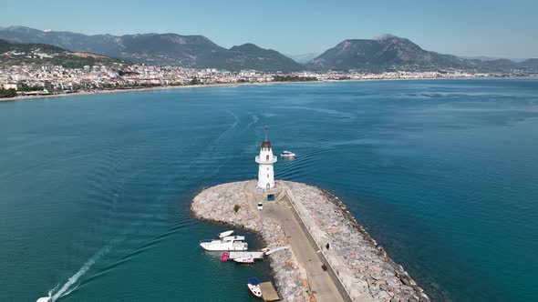 Lighthouse in the port aerial view Turkey Alanya 4 K