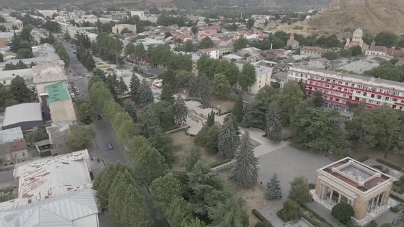 Aerial view of the central square in city Gori. Stalin's Homeland. Georgia