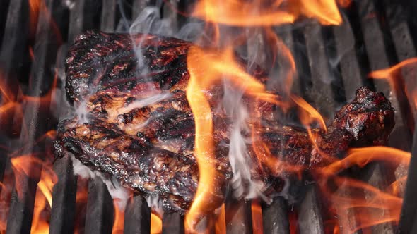 Searing and smoking ribeye steaks on grill