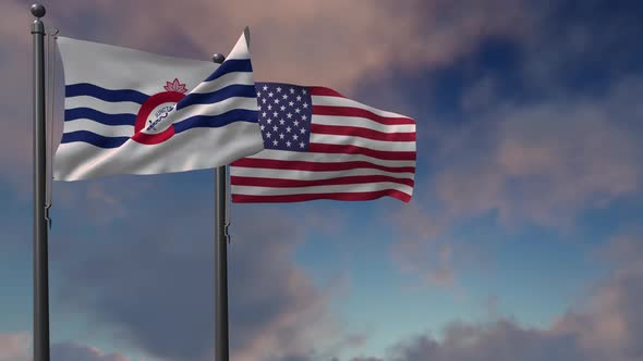 Cincinnati City Flag Waving Along With The National Flag Of The USA - 4K