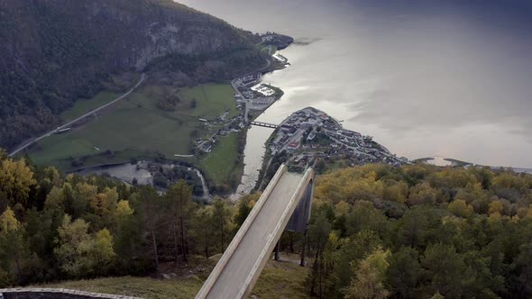 A Lookout Point Overlooking a Norwegian Fjord in the Fall