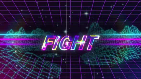 Animation vintage video game screen with word fight written
