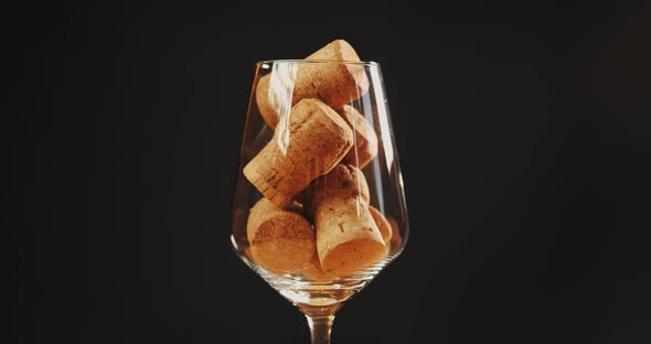 Glass Filled with Wine Corks on a Dark Background