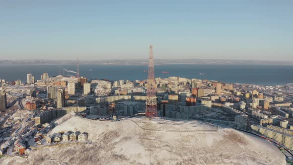 Drone View of the City with Tower Bridge and the Golden Horn Bay