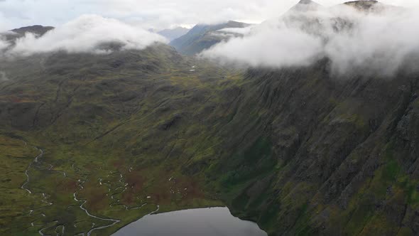 Aerial view of Anderson Bay, Unalaska, Alaska, United States.. alt