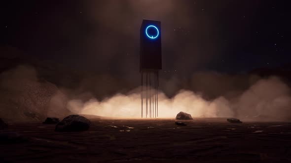 Modern Futuristic Space Portal on Another Planet Night Time