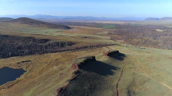 Flight Over Mountain With Birds In Khakassia