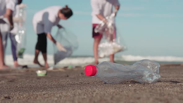 Picking Up Litter At Coastline