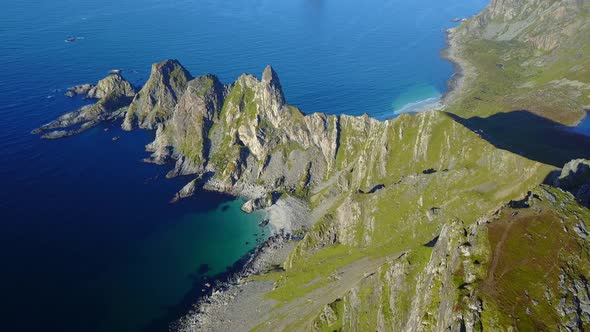 Lofoten Islands and Beach Aerial View in Norway