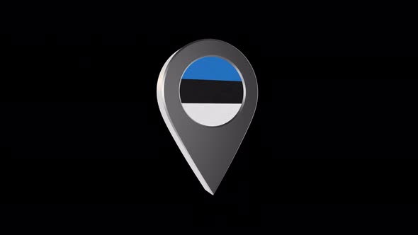 3d Animation Map Navigation Pointer With Estonia Flag With Alpha Channel  - 4K