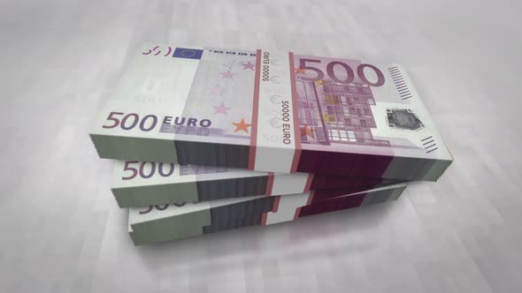 Euro 500 money banknote pile packs