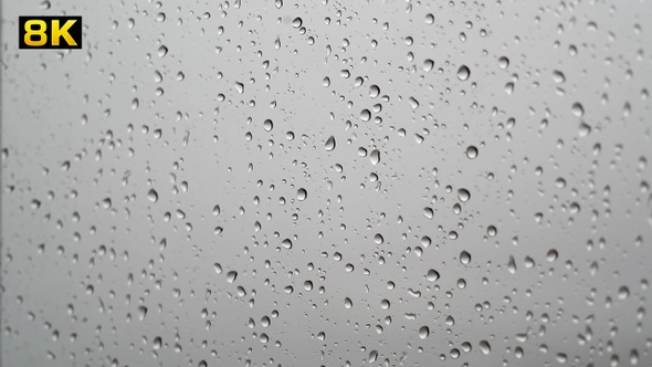 Transparent Rain Drops on Wet Window Glass Surface