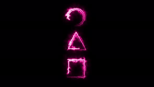 Abstract seamless circle, triangle, square outline animation. Animation of a glowing neon
