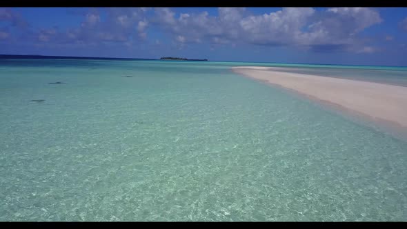 Aerial drone view landscape of exotic island beach journey by turquoise ocean and white sand backgro