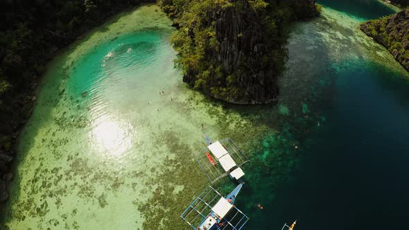 Coron Palawan Philippines Aerial View of Beautiful Twin Lagoon and Limestone Cliffs