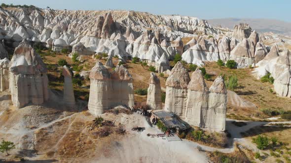 Cappadocia Aerial Drone View to Love Valley Goreme Turkey