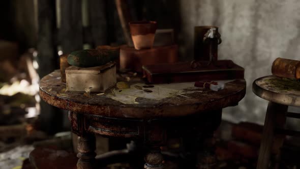 Ruined Abandoned Overgrown By Plants Interior alt