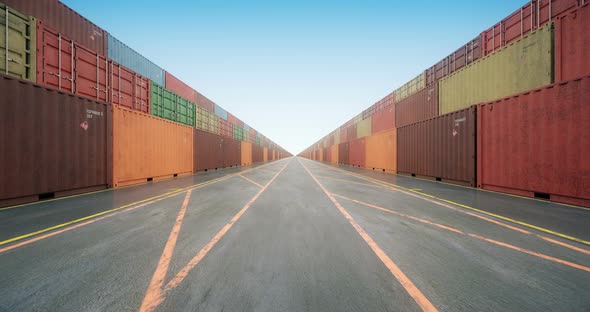 Endless Rows of Cargo Shipping Containers under Blue Sky