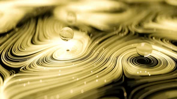 Golden abstract curved lines and shapes evolving in spiral