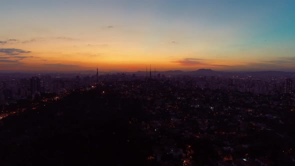 Sunset downtown Sao Paulo Brazil. Downtown district at sunset scenery.