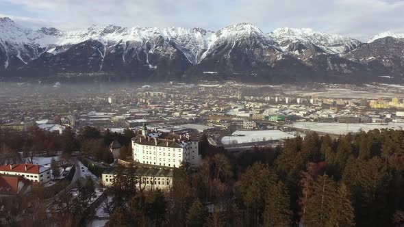 Aerial view of Ambras Castle, Innsbruck