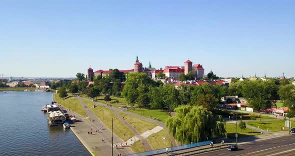 Aerial View of Wawel Castle and Vistula River. Krakow, Poland