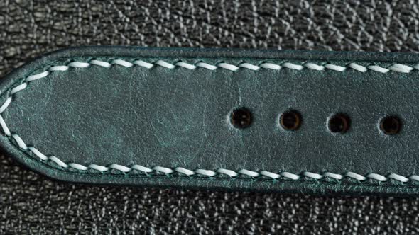 Black Leather Belt Closeup Production of Handmade Accessories Made of Genuine or Artificial Animal