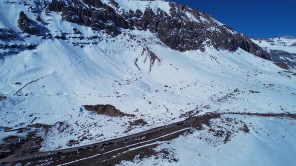 Ski station center at Andes Mountains. Snow winterness scenery.