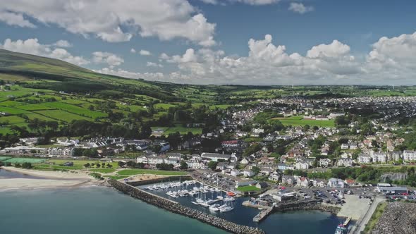 Irish Coastal Cityscape Aerial View Pier Ballycastle Co Antrim