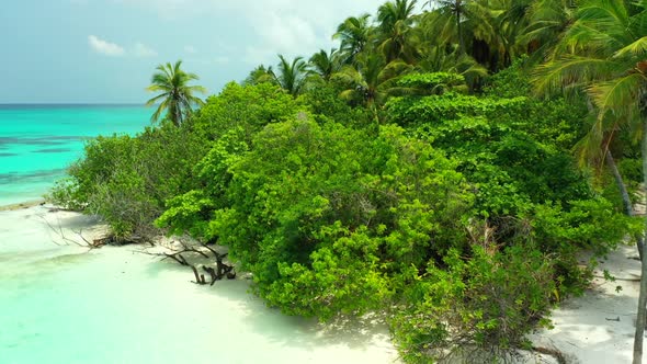 Aerial drone shot abstract of tropical coast beach vacation by shallow water and clean sandy backgro