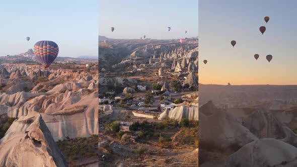 Threeinone Vertical Video  Flight of Balloons in Cappadocia Turkey