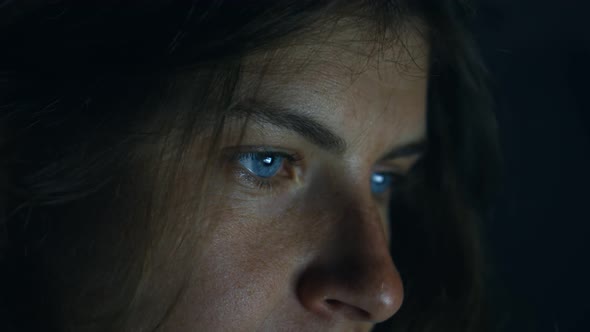 Female Face in Darkness, Screen Eye Reflection