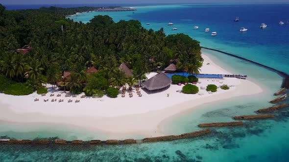 Drone view nature of seashore beach by blue ocean with sand background