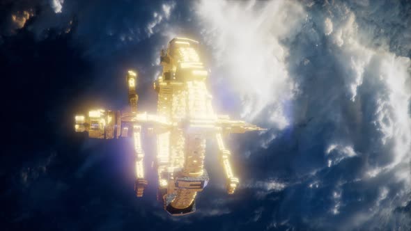 Earth and Spacecraft. Space Ship Over the Earth alt