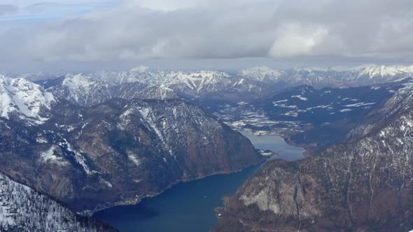 Aerial View of a Mountain Lake in the Alps