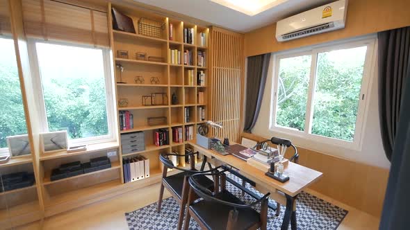 Luxury and Stylish Wooden Interior Working Room Home Office Decoration