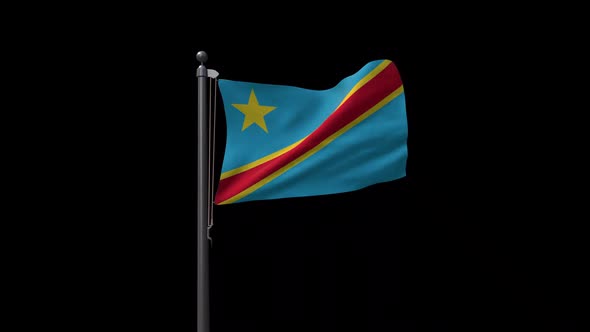 Democratic Republic Of The Congo Flag On Flagpole With Alpha Channel