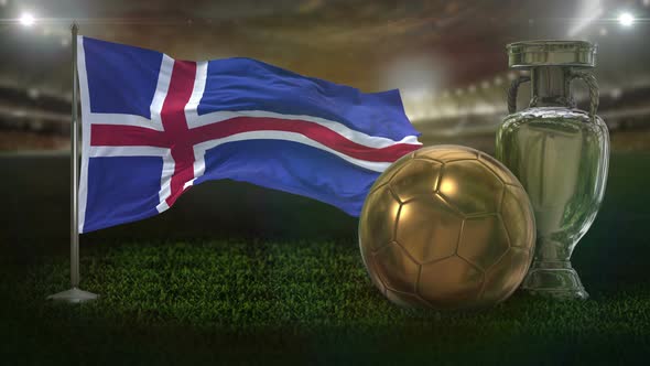 Iceland Flag With Football And Cup Background Loop