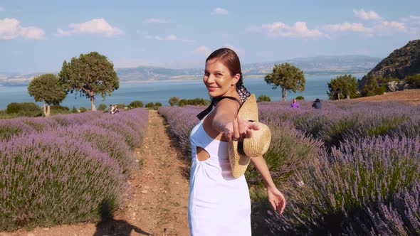 Smiling Female in a Field in Lavenders