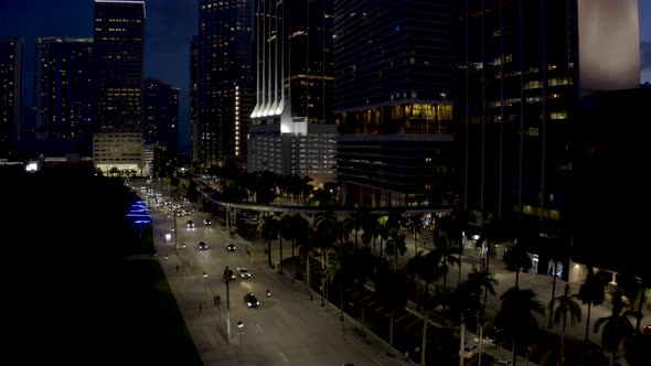 Downtown Miami Biscayne Low Aerial Flyover