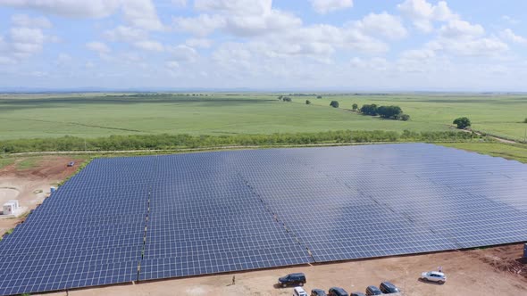Drone View of Section of Solar Farm Panels at El Soco Photovoltaic Power Station, Dominican Republic